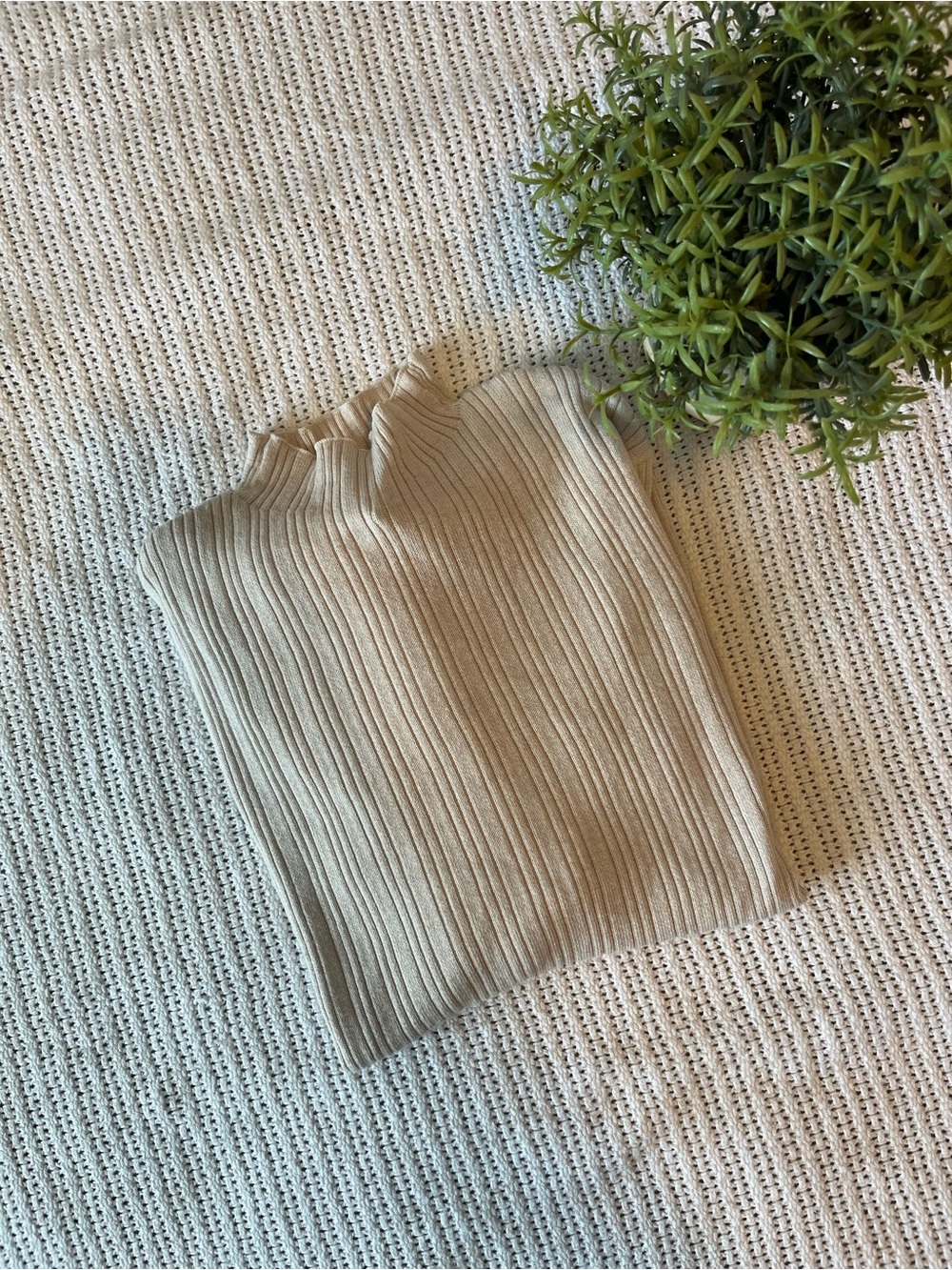 H&M Beige Ribbed Mock Neck Sweater